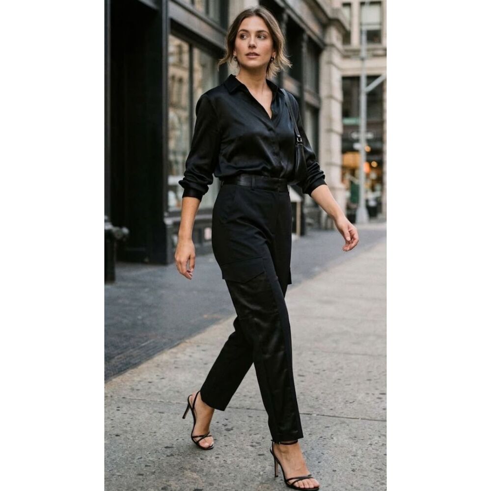 Zara Satin Accent Cargo Trouser Dress Ankle Pants Women's Size Small